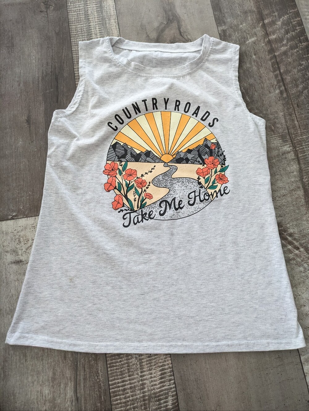 Unbranded‎ womens Sleeveless top “Country Roads Take Me Home” gray size Small
